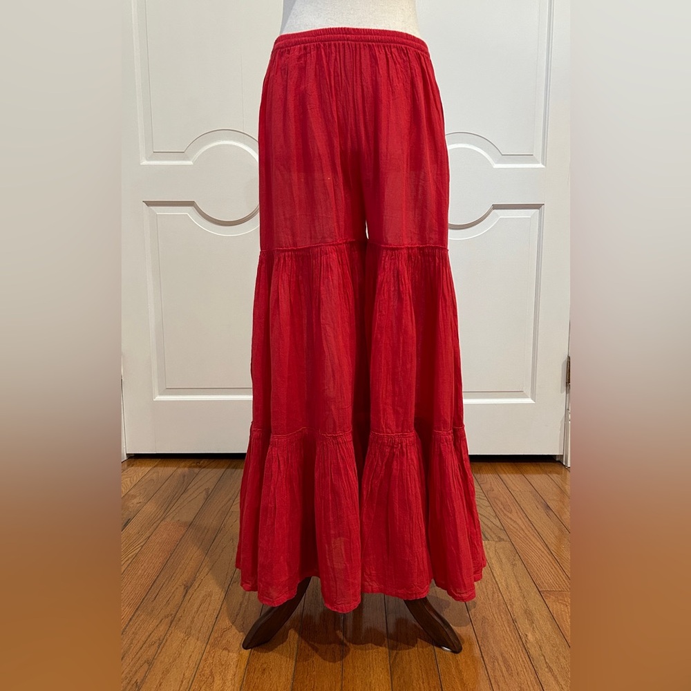 Cotton Gauze Wide Leg Pants made in Oaxaca Mex. summer pants, elastic waistband.